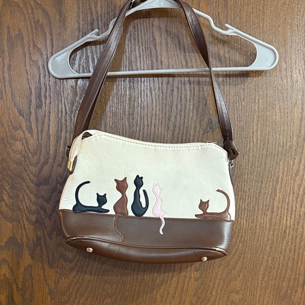 Source Unknown Brown and Cream Cat Shoulder Bag